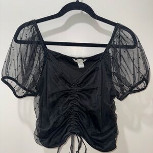 H&M Black Sheer Sleeve Ruched Blouse